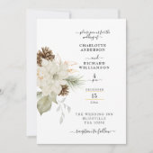 Invitation Floral blanc rustique avec Pinecone (Devant)