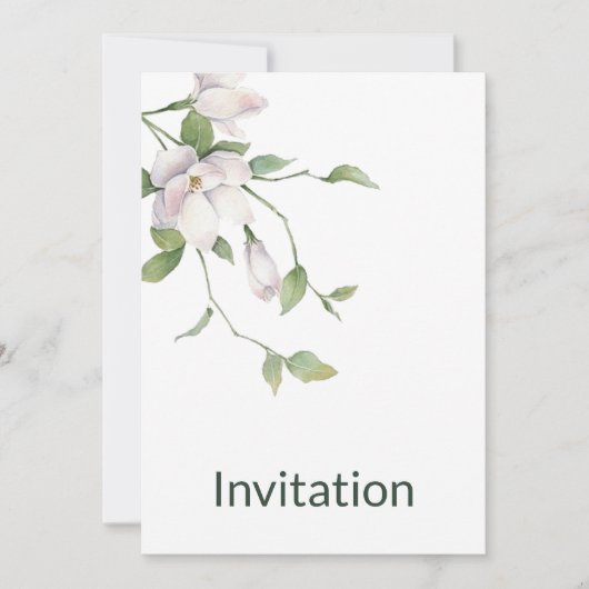 Invitation Floral blanc simple, moderne, élégant (Devant)