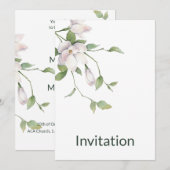 Invitation Floral blanc simple, moderne, élégant (Devant / Derrière)