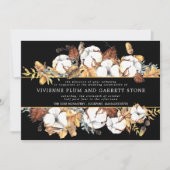 Invitation Floral blanc sur Mariage de automne noir et or (Devant)