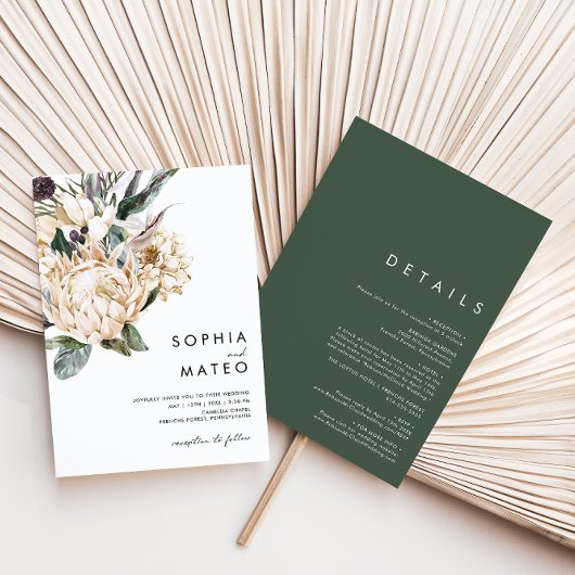 Invitation Floral blanc tout en un Mariage