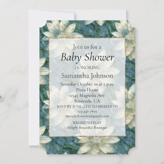 Invitation Floral blanc turquoise (Devant)