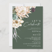 Invitation Floral blanc | Vert foncé Fêtons (Devant)