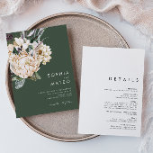 Invitation Floral blanc | Vert foncé Tout en un Mariage