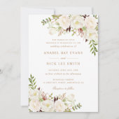 Invitation Floral Blanc vert Mariage bois rustique (Devant)