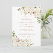 Invitation Floral Blanc vert Mariage bois rustique (Debout devant)