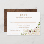 Invitation Floral Blanc Vert vert Rustique Bois Mariage RSVP (Devant / Derrière)