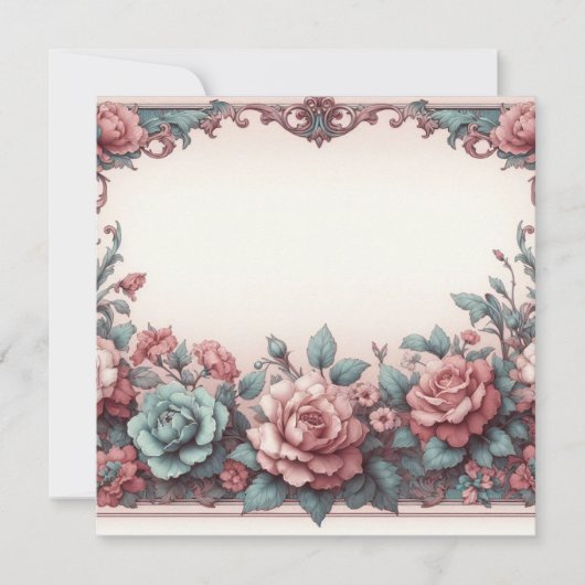 Invitation Floral Blank Card Modèle, Dusty Rose Turquoise (Devant)