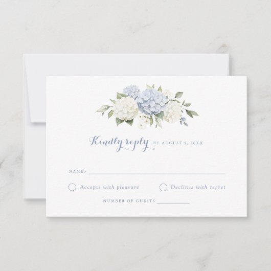 Invitation Floral Bleu Blanc Hydrangée Mariage RSVP (Devant)