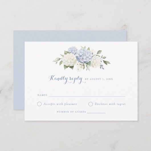 Invitation Floral Bleu Blanc Hydrangée Mariage RSVP (Devant / Derrière)