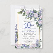Invitation Floral bleu blanc or 40e anniversaire (Devant)