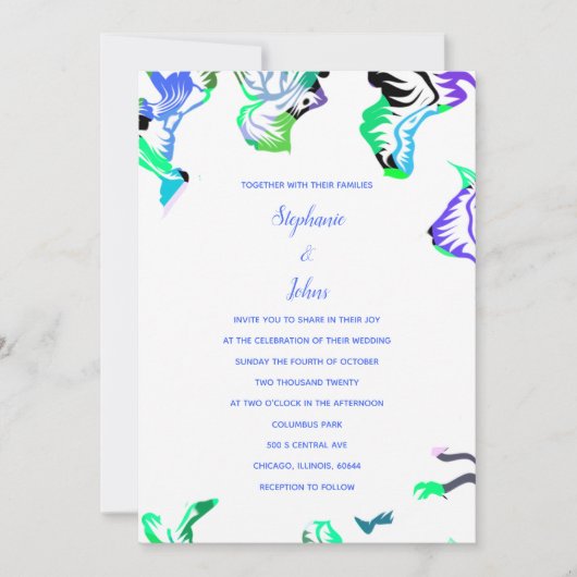 Invitation Floral Bleu Blanc Printemps Été Boho Mariage (Devant)