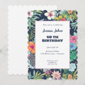 Invitation Floral bleu cactus verdure 40e (Devant / Derrière)