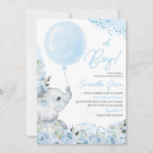 Invitation Floral bleu C'est un Baby shower éléphant garçon