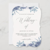 Invitation Floral bleu chic avec Calligraphie Mariage photo (Devant)