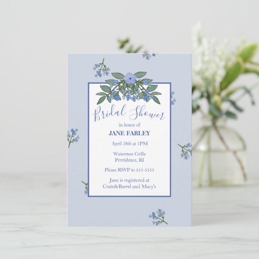 Invitation Floral bleu doux (Debout devant)