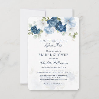 Invitation Floral bleu Dusty avant de faire Fête des mariées