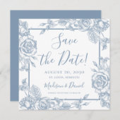Invitation Floral Bleu Dusty Enregistrer La Date (Devant / Derrière)