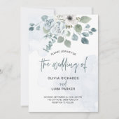 Invitation Floral bleu Dusty et Mariage d'Eucalyptus (Devant)