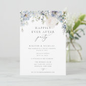 Invitation Floral Bleu Dusty Heureux Jamais Après La Fête (Debout devant)