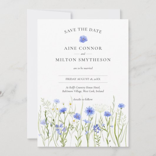 Invitation Floral bleu enregistrer la date, mariage fleur sau (Devant)