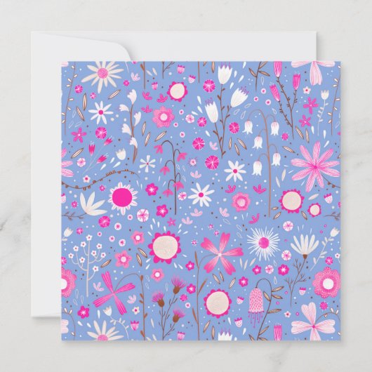 Invitation Floral Bleu Fête des mariées moderne (Dos)