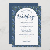 Invitation Floral Bleu, Fleurs Delphinium Mariage forme arc (Devant / Derrière)
