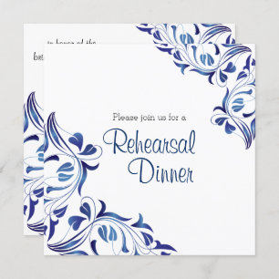 Invitation Floral bleu-foncé de jour moderne - dîner de