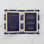 Invitation Floral bleu foncé tout en un Mariage indien d'or (Intérieur)
