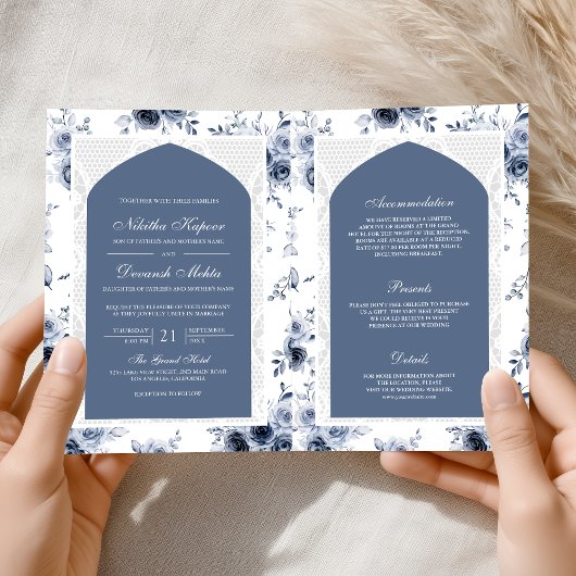 Invitation Floral bleu foncé tout en une dentelle Mariage ind