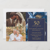 Invitation Floral bleu hier et aujourd'hui 50e anniversaire 2 (Devant)