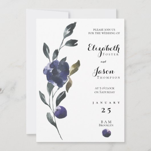 Invitation Floral bleu laine Iris violet (Devant)