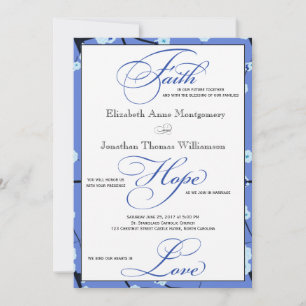 Invitation Floral bleu Mariage chrétien contemporain
