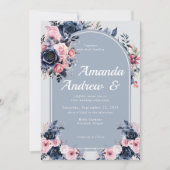 Invitation Floral bleu Mariage moderne (Devant)
