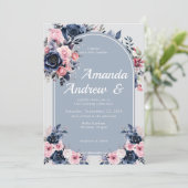 Invitation Floral bleu Mariage moderne (Debout devant)