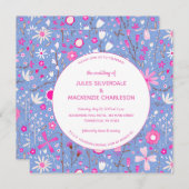 Invitation Floral Bleu Mariage moderne (Devant / Derrière)