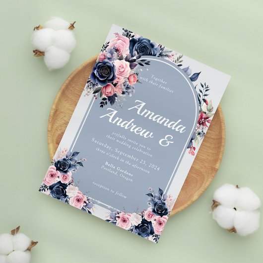 Invitation Floral bleu Mariage moderne