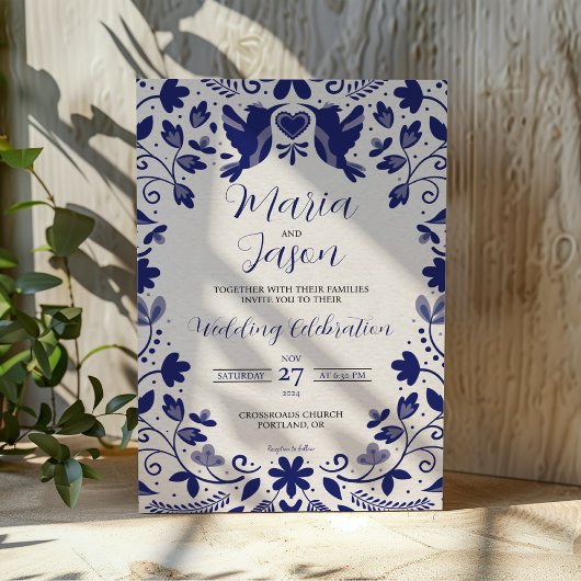 Invitation Floral bleu mexicain Romantique Mariage esthétique