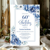 Invitation Floral bleu moderne 60e fête d'anniversaire