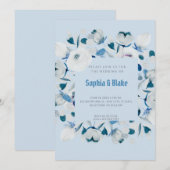 Invitation Floral bleu moderne et blanc encadré Mariage bleu (Devant / Derrière)