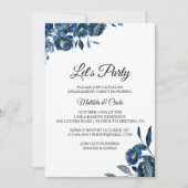 Invitation Floral bleu moderne Faisons la fête (Devant)