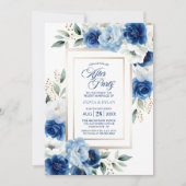 Invitation Floral bleu moderne Mariage après la fête (Devant)