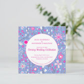 Invitation Floral Bleu Moderne Mariage du soir (Debout devant)