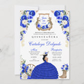 Invitation Floral bleu Ouest Mariachi Charro Quinceañera (Devant)