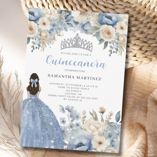 Invitation Floral bleu Quinceañera