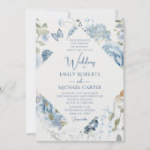 Invitation Floral bleu romantique tout en un QR Code Mariage (Devant)