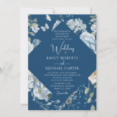 Invitation Floral bleu romantique tout en un QR Code Mariage (Devant)