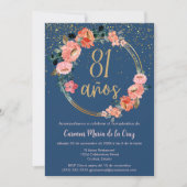 Invitation Floral bleu rose espagnol 81e anniversaire (Devant)