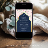 Invitation Floral bleu rose marine Anand Karaj Sikh Mariage