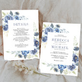 Invitation Floral bleu roux tout en un Mariage